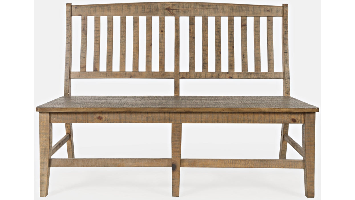 Jofran Carlyle Crossing Slatback Dining Bench in Rustic Distressed Pine