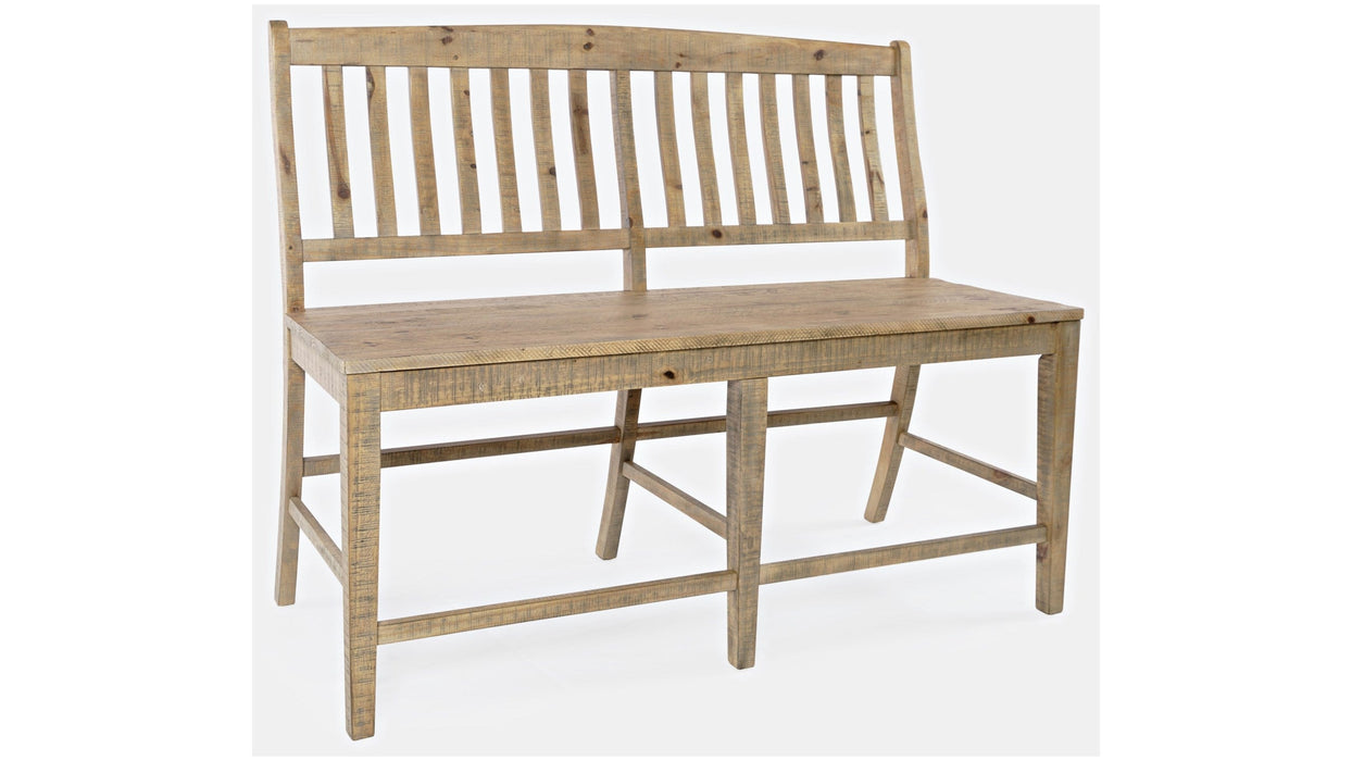 Jofran Carlyle Crossing Slatback Counter Bench in Rustic Distressed Pine