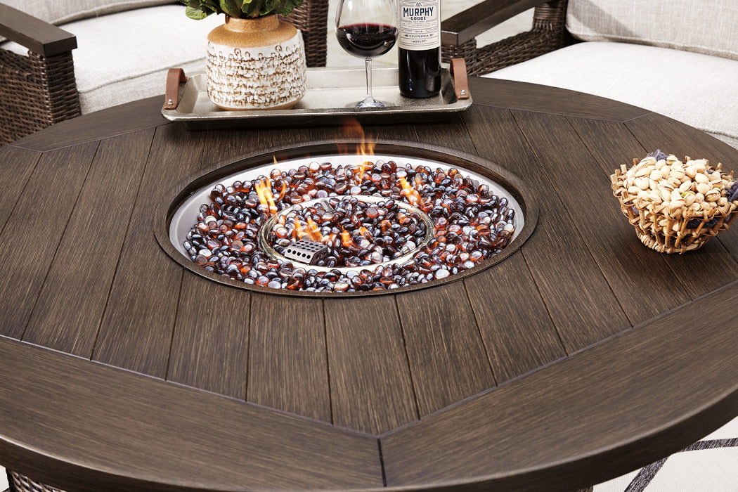 Paradise Trail Paradise Trail Fire Pit Table with 4 Nuvella Swivel Lounge Chairs - Yankee Furniture Barn (Ossipee,NH)
