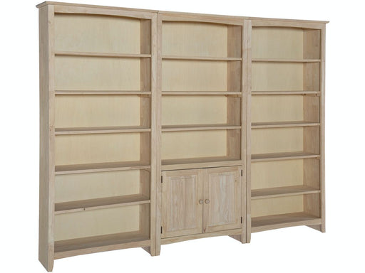 John Thomas Unfinished 72 Inch High Bookshelf (x3 bookshelf units) with Pair of Bookcase Doors image